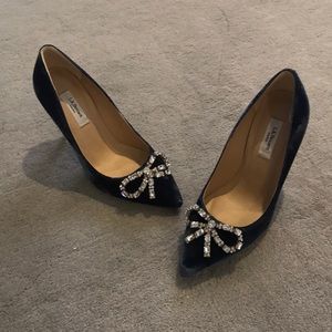 L.K. Bennett blue velvet pumps w/rhinestone bows.